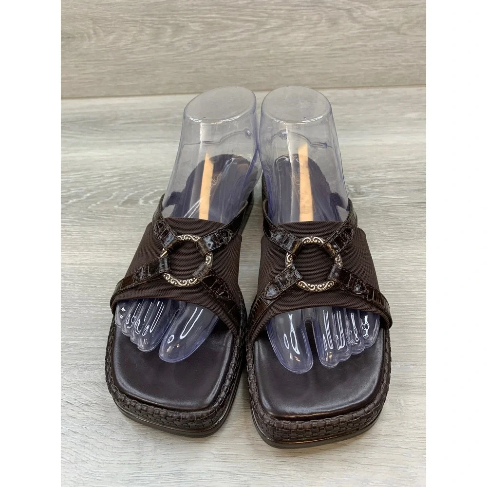 Brighton Natalie Women's Brown Croc Embossed Platform Sandals Ring 8 Shoes